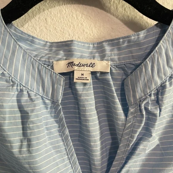 Madewell Powder Blue Striped Cotton Bow Sleeve Top - Picture 5 of 6